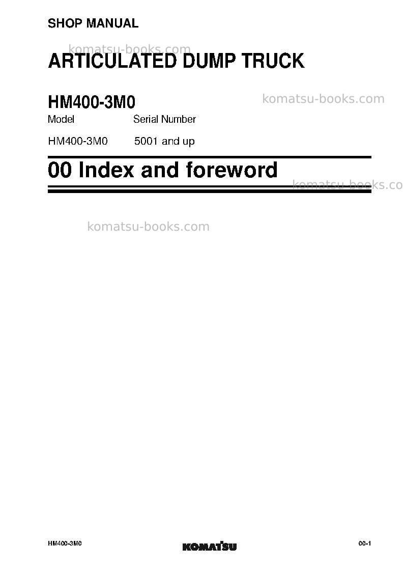 Komatsu hm400-3jpn-m0, for kal Repair & maintenance cover Page 3