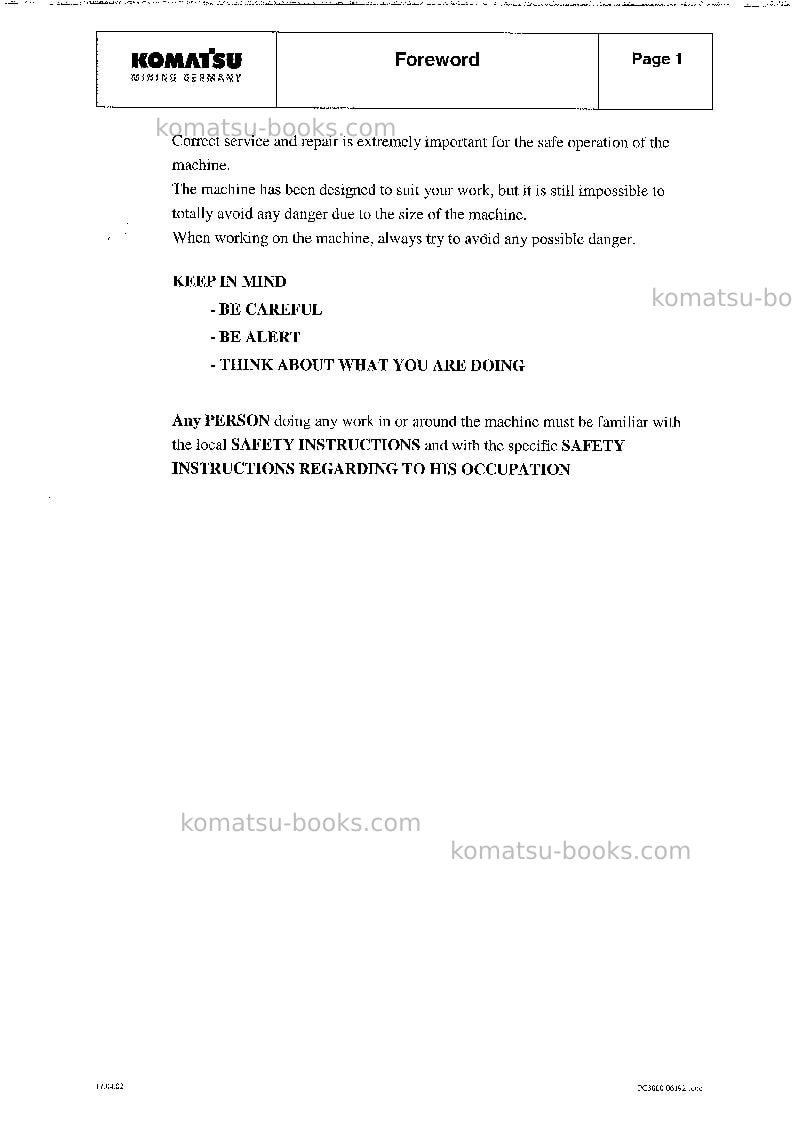 Komatsu pc3000-1deu Repair & maintenance cover Page 3 Komatsu pc3000-1deu Repair & maintenance cover Page 3