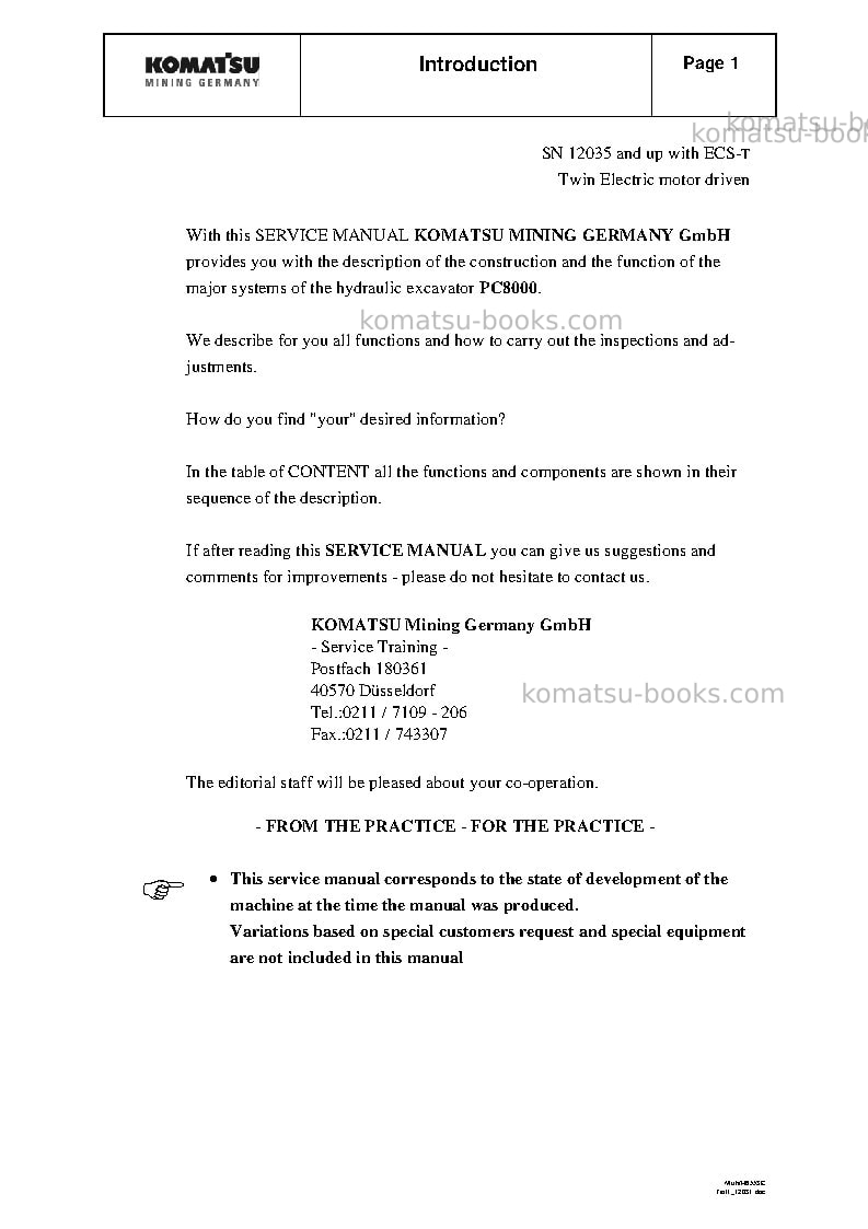 Komatsu pc8000-1deu-electric motor Repair & maintenance cover Page 3 Komatsu pc8000-1deu-electric motor Repair & maintenance cover Page 3