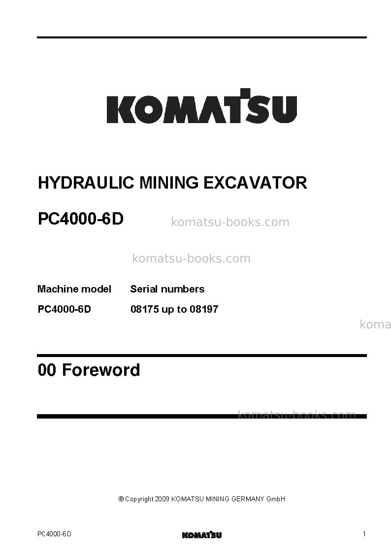 Komatsu pc4000-6deu Repair & maintenance cover Page 3 Komatsu pc4000-6deu Repair & maintenance cover Page 3