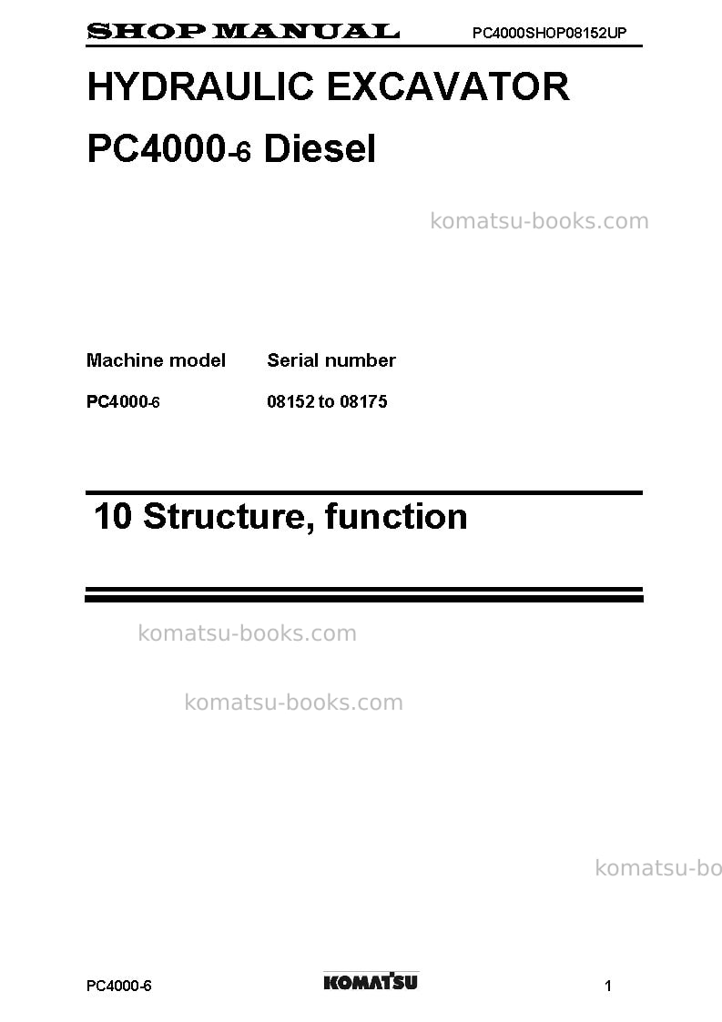 Komatsu pc4000-6deu Repair & maintenance cover Page 3 Komatsu pc4000-6deu Repair & maintenance cover Page 3