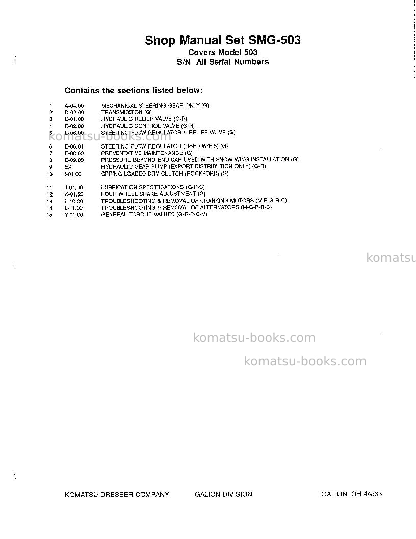 Komatsu 503 Repair & maintenance cover Page 3 Komatsu 503 Repair & maintenance cover Page 3