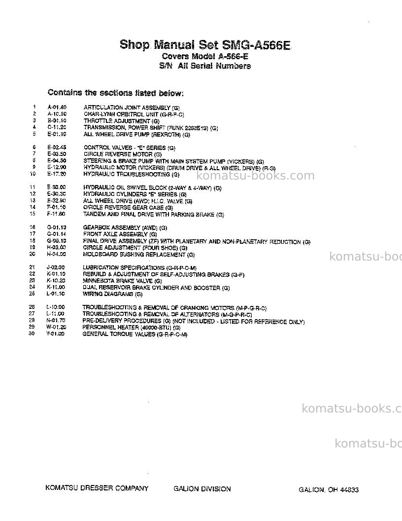 Komatsu a566e Repair & maintenance cover Page 3 Komatsu a566e Repair & maintenance cover Page 3