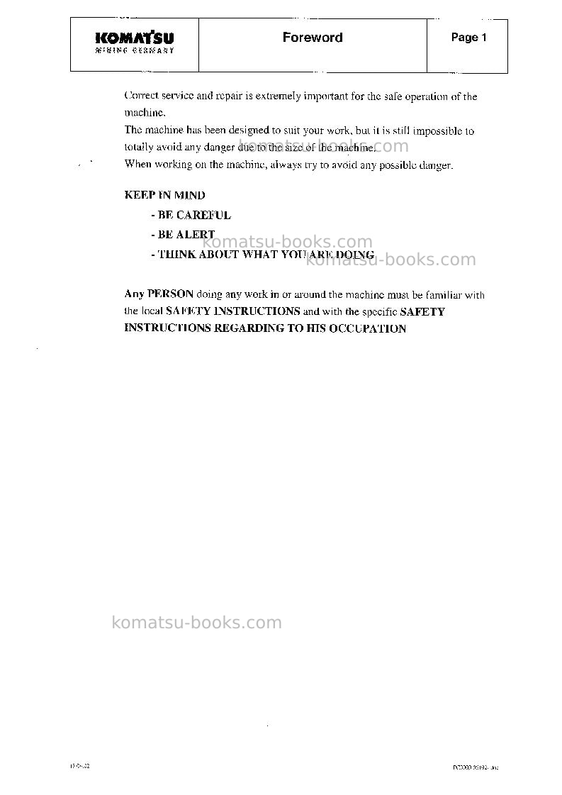 Komatsu pc3000-1deu Repair & maintenance cover Page 3 Komatsu pc3000-1deu Repair & maintenance cover Page 3