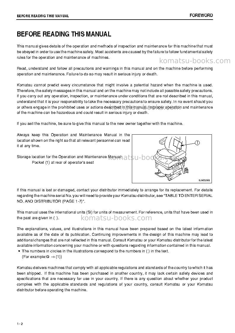 Komatsu wa500-6jpn-for n. america Operation manual cover Page 3