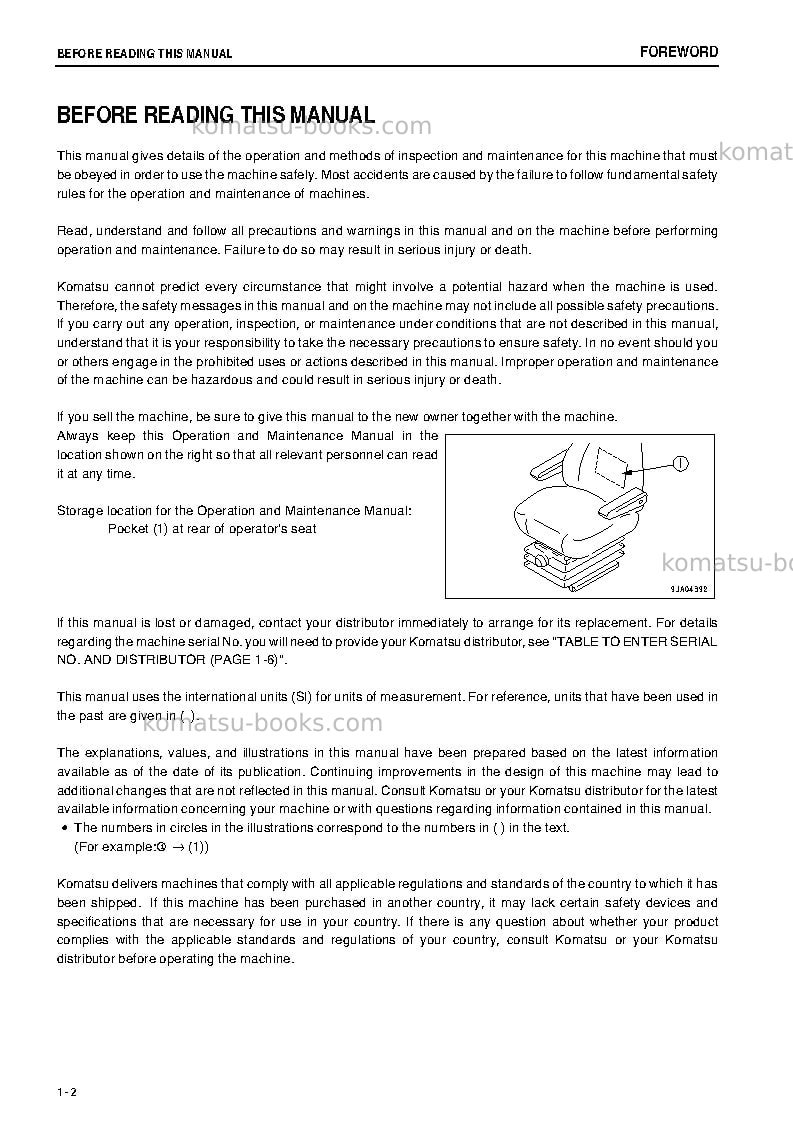 Komatsu wa250pz-6jpn-for n. america Operation manual cover Page 3