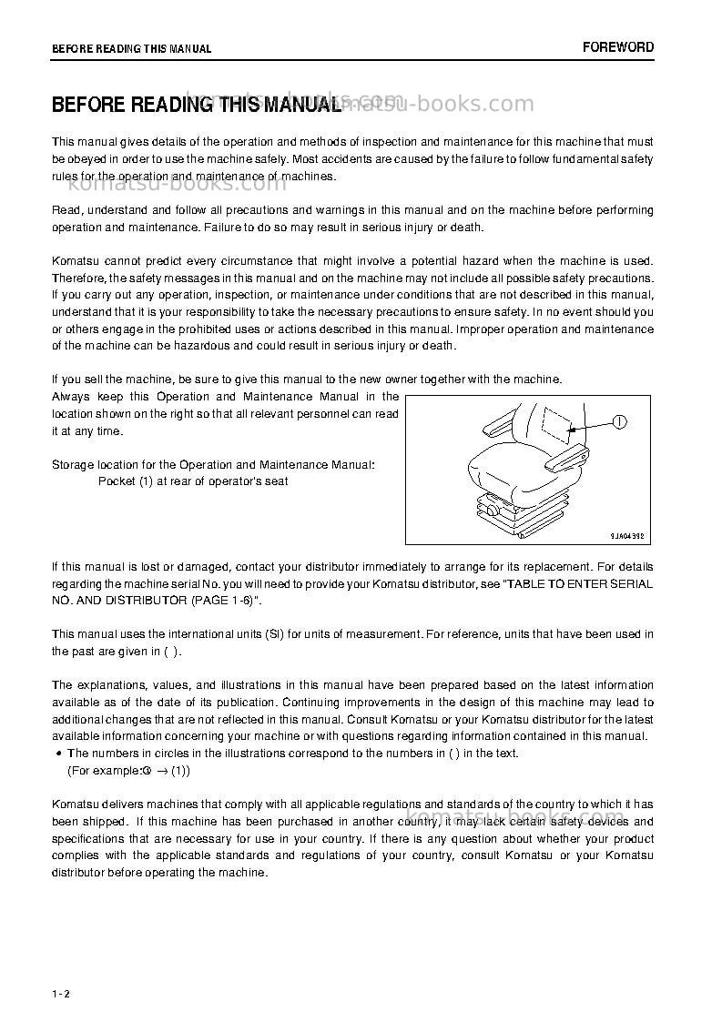 Komatsu wa250-6jpn-for n. america Operation manual cover Page 3