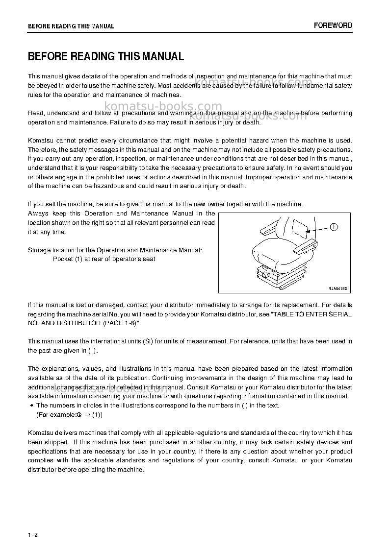 Komatsu wa250pz-6jpn-for n. america Operation manual cover Page 3