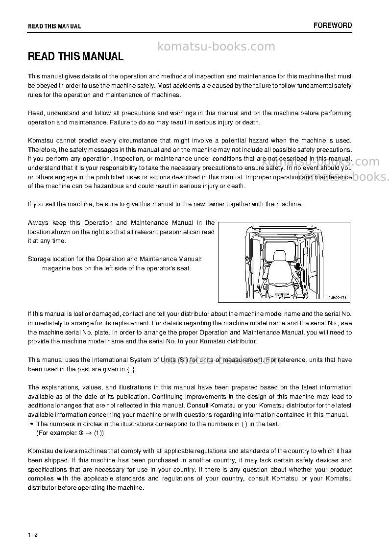 Komatsu pc400-8jpn-work equipment grease 500h Operation manual cover Page 3
