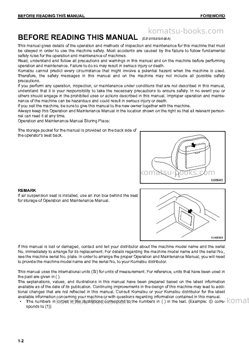 Komatsu d37ex-23jpn Operation manual cover Page 3 Komatsu d37ex-23jpn Operation manual cover Page 3