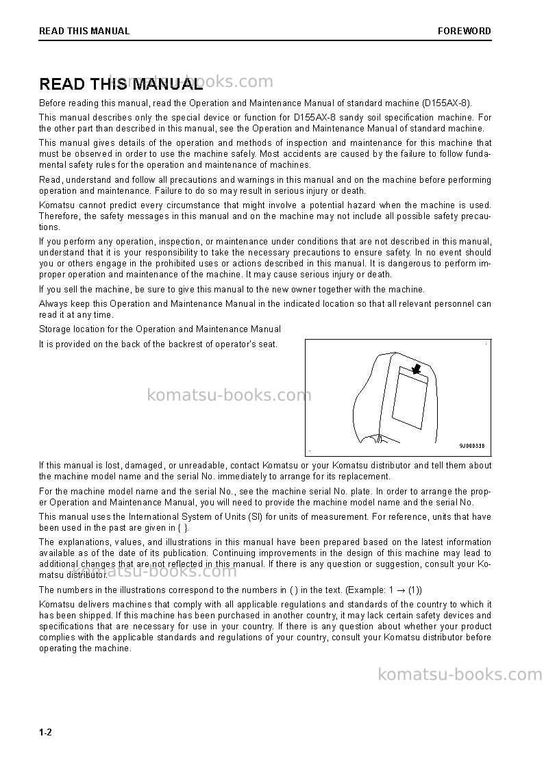 Komatsu d155ax-8jpn-sandy soil spec. Operation manual cover Page 3 Komatsu d155ax-8jpn-sandy soil spec. Operation manual cover Page 3
