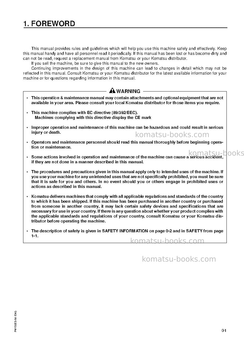Komatsu pw150es-6gbr-k Operation manual cover Page 3