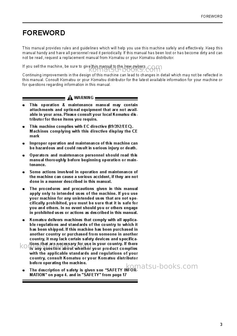 Komatsu pw150es-6gbr-k Operation manual cover Page 3 Komatsu pw150es-6gbr-k Operation manual cover Page 3
