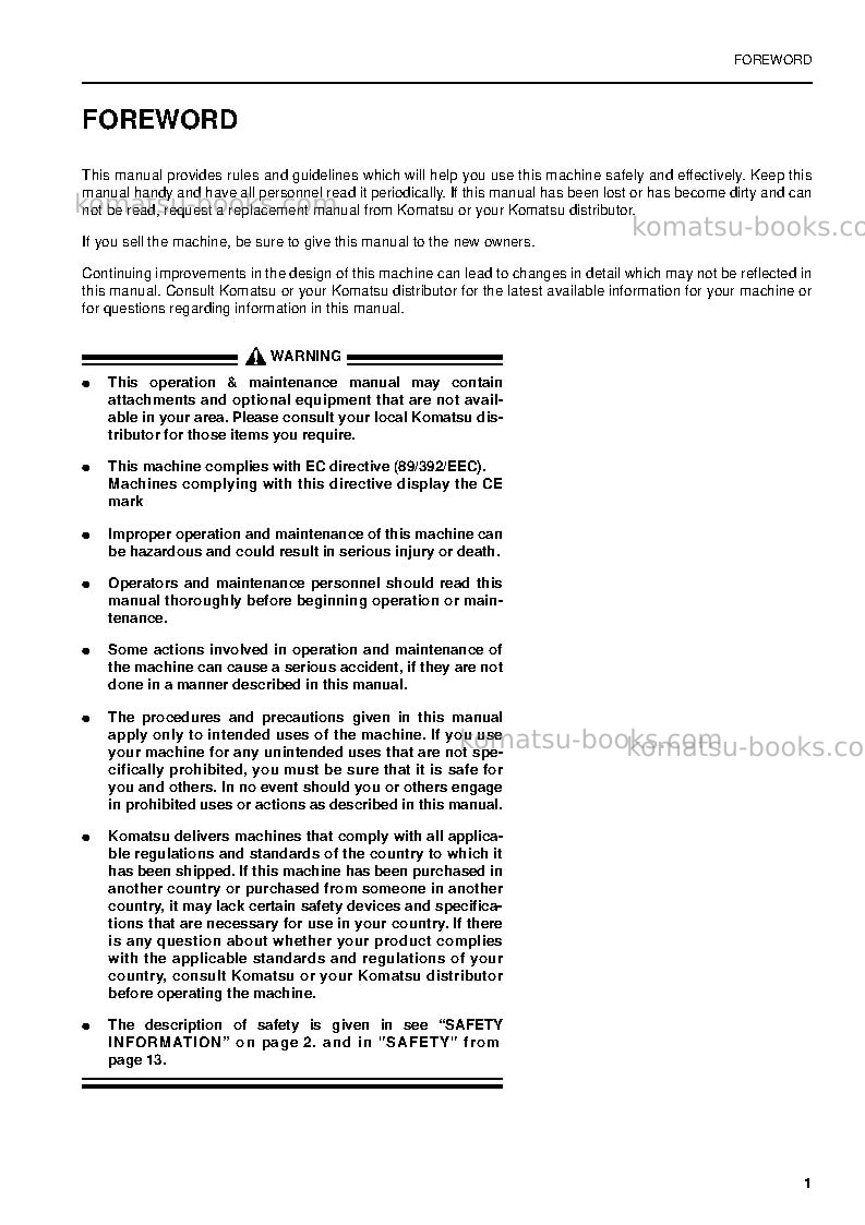 Komatsu pc200en-6gbr-k Operation manual cover Page 3 Komatsu pc200en-6gbr-k Operation manual cover Page 3