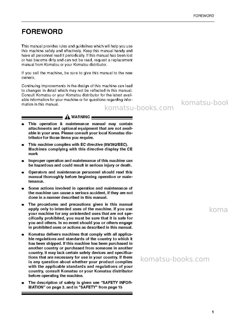 Komatsu pw170es-6gbr-k Operation manual cover Page 3