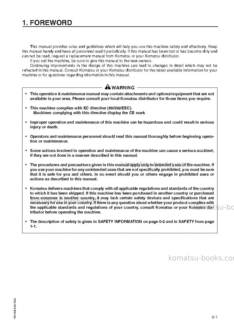 Komatsu pw130es-6gbr-k Operation manual cover Page 3