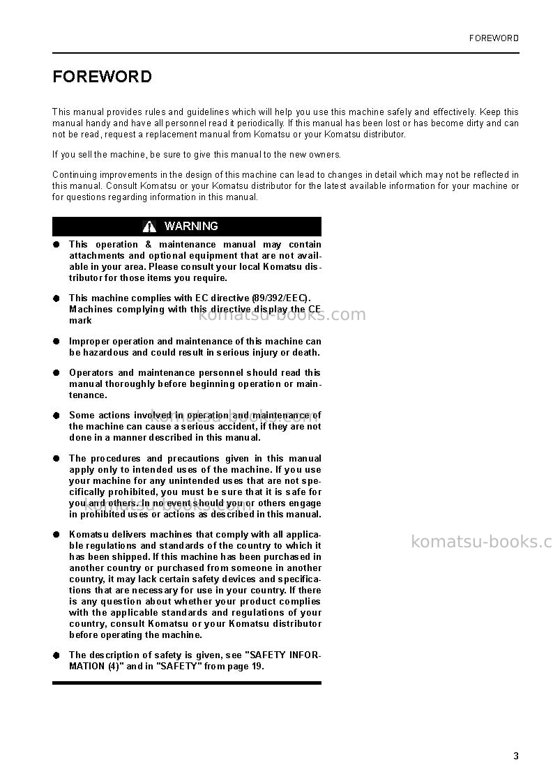 Komatsu pw220-7gbr-k Operation manual cover Page 3