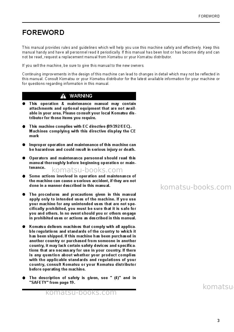 Komatsu pw200-7gbr-usa Operation manual cover Page 3 Komatsu pw200-7gbr-usa Operation manual cover Page 3