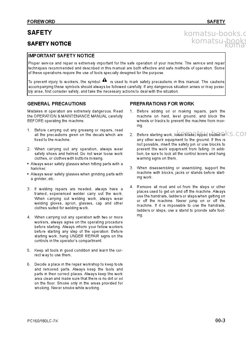 Komatsu pc180lc-7gbr-k Repair & maintenance cover Page 3 Komatsu pc180lc-7gbr-k Repair & maintenance cover Page 3
