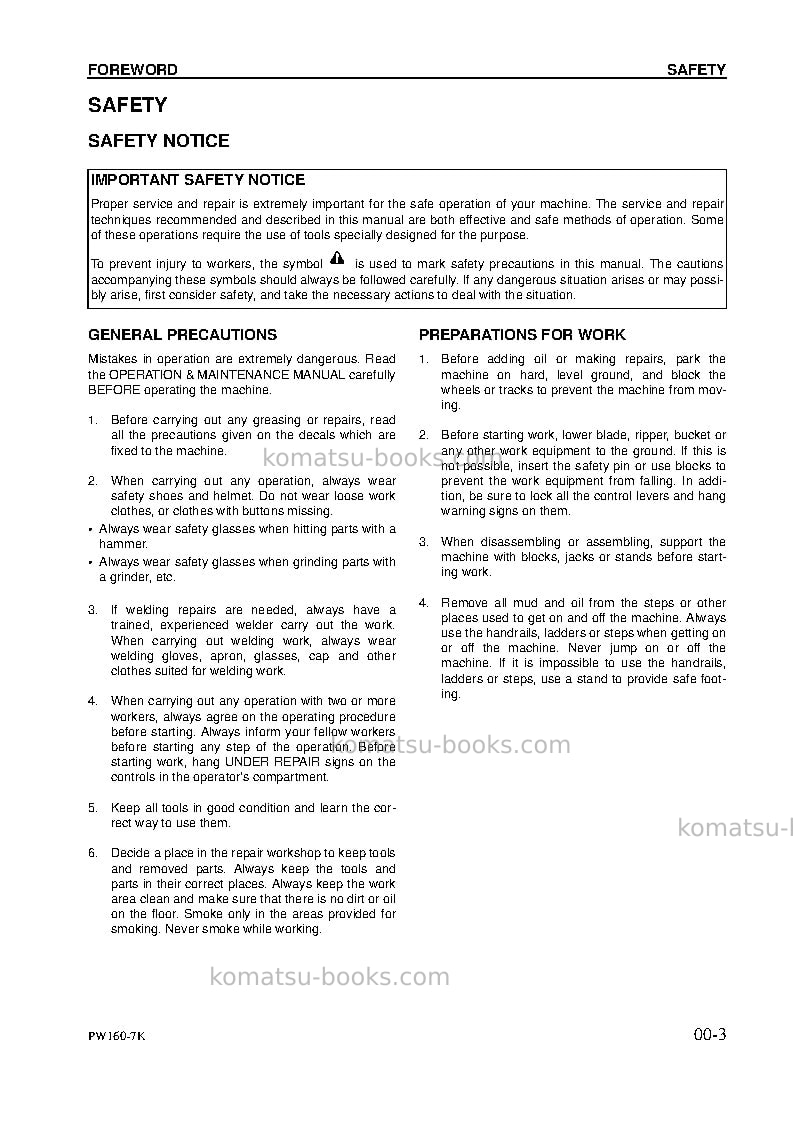 Komatsu pw160-7gbr-k Repair & maintenance cover Page 3
