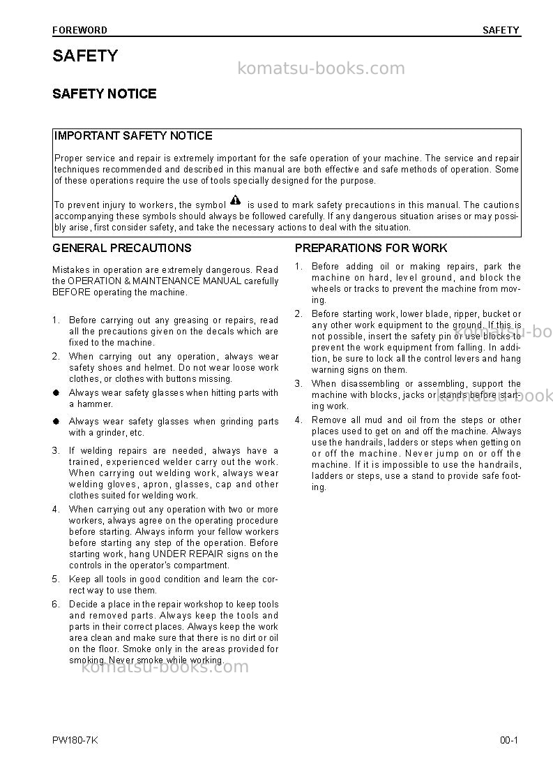 Komatsu pw180-7gbr-k Repair & maintenance cover Page 3