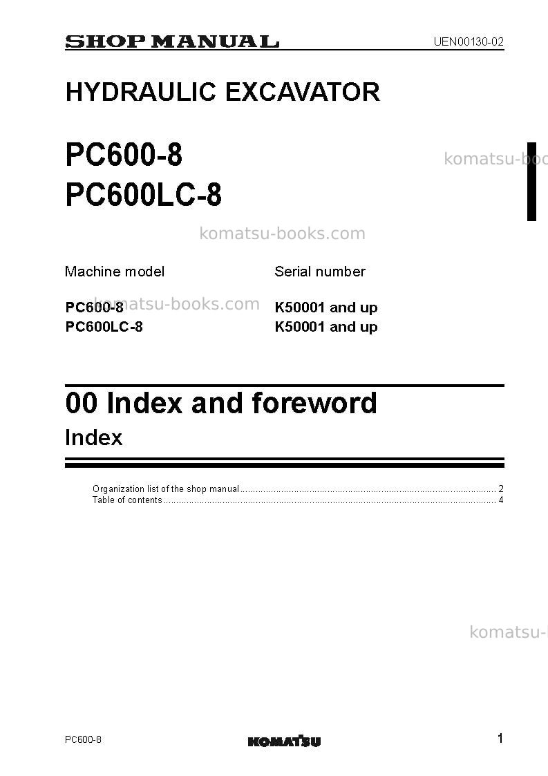 Komatsu pc600lc-8gbr Repair & maintenance cover Page 3