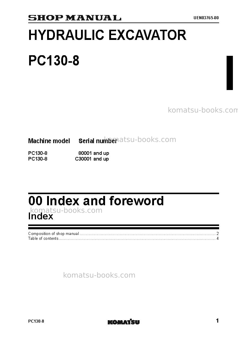 Komatsu pc130-8gbr Repair & maintenance cover Page 3