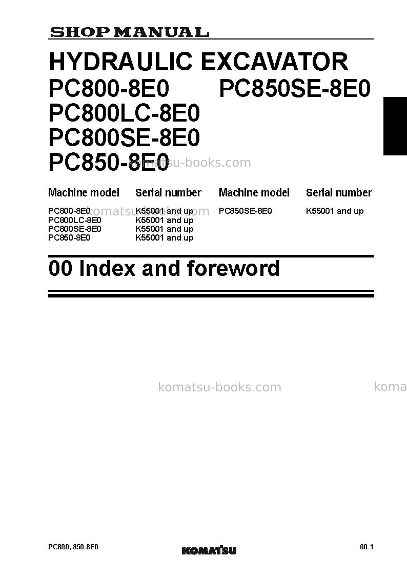 Komatsu pc800lc-8gbr-e0 Repair & maintenance cover Page 3 Komatsu pc800lc-8gbr-e0 Repair & maintenance cover Page 3