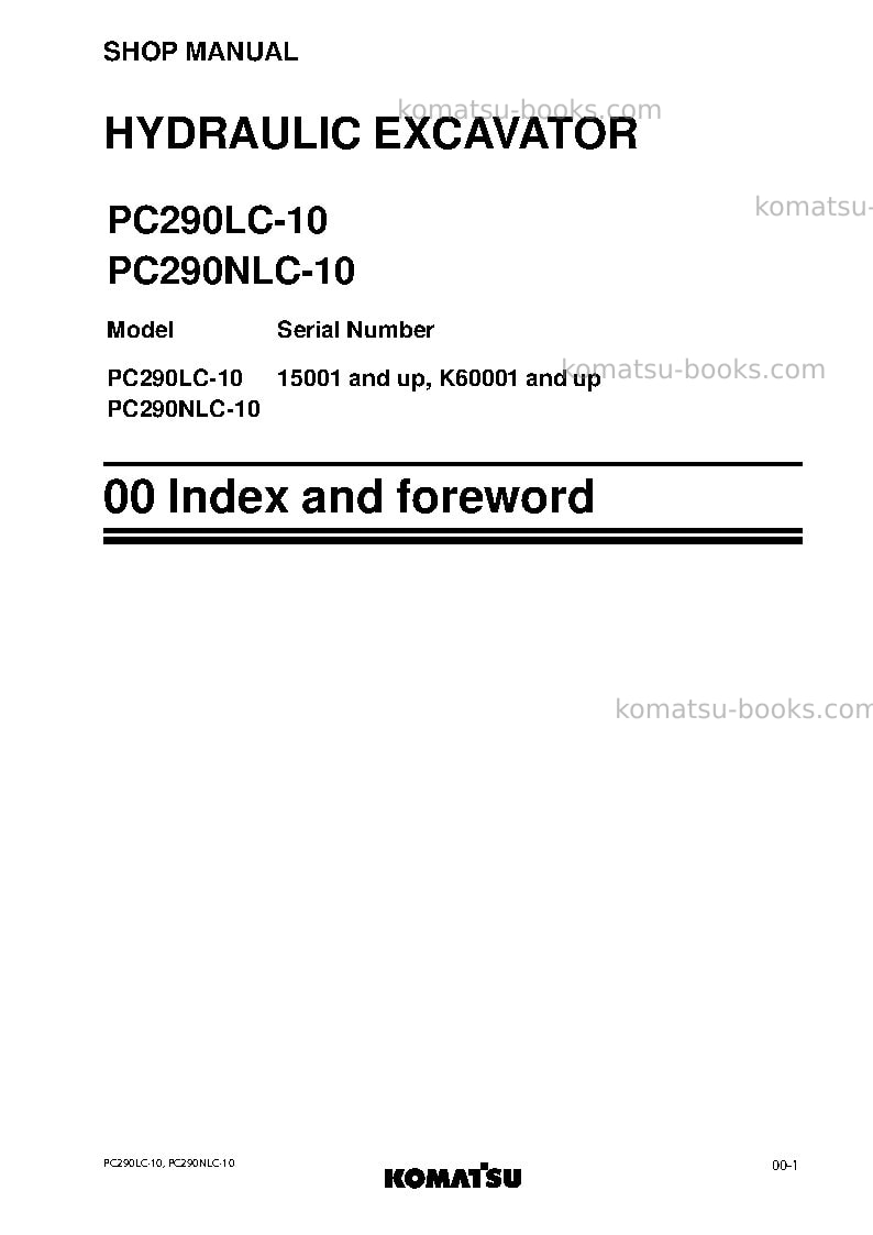 Komatsu pc290lc-10gbr Repair & maintenance cover Page 3 Komatsu pc290lc-10gbr Repair & maintenance cover Page 3