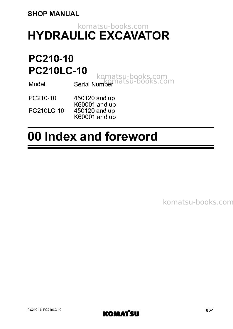 Komatsu pc210-10gbr Repair & maintenance cover Page 3 Komatsu pc210-10gbr Repair & maintenance cover Page 3