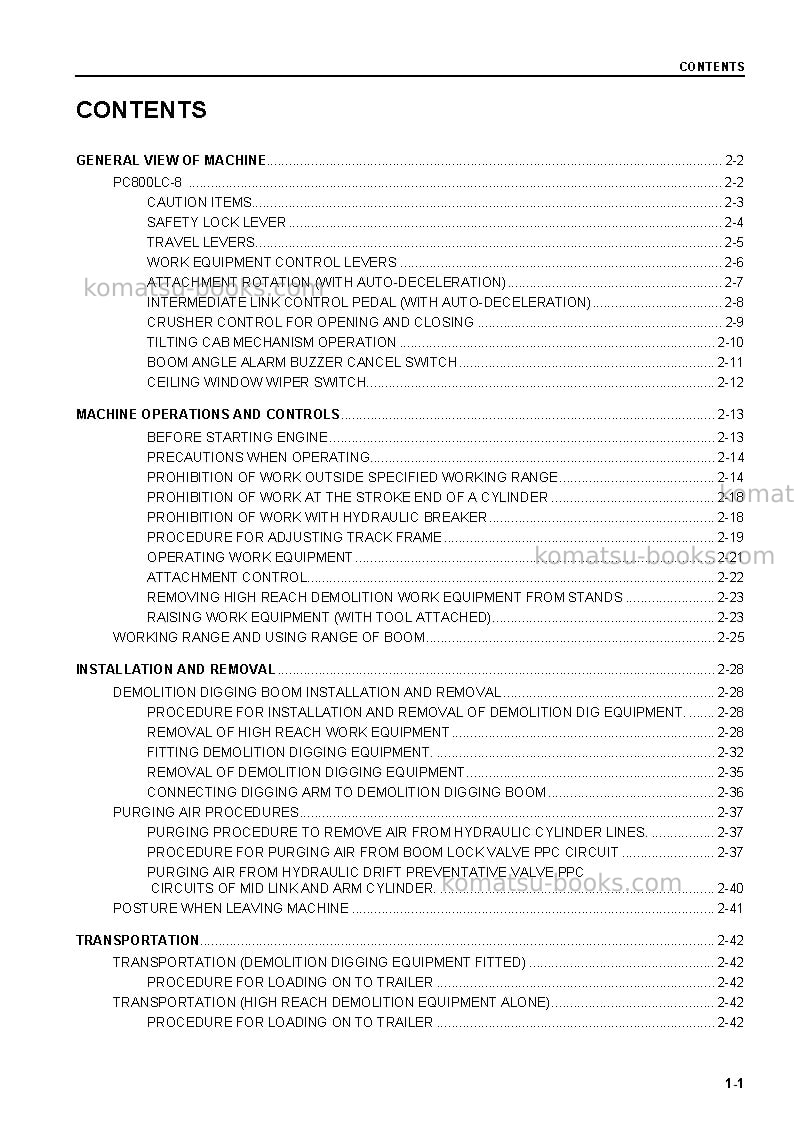 Komatsu pc800lc-8gbr-high reach demolition Operation manual cover Page 3