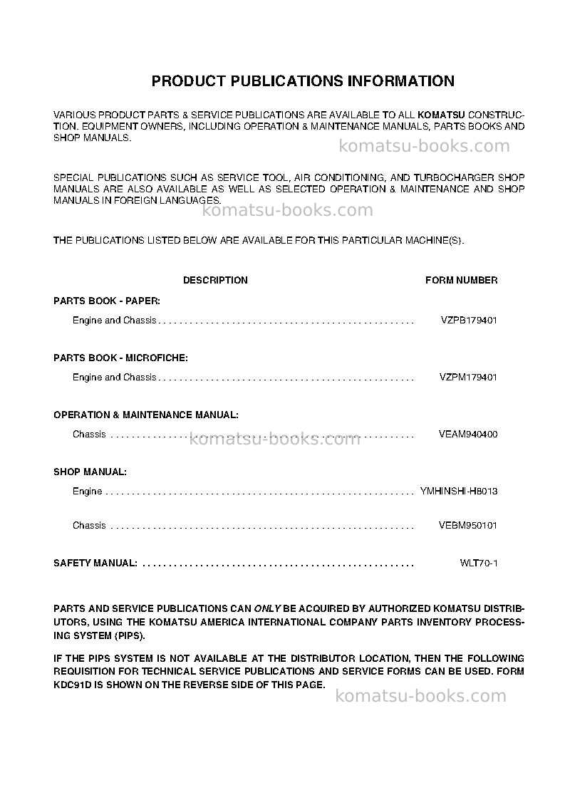 Komatsu wa65-3deu Operation manual cover Page 3 Komatsu wa65-3deu Operation manual cover Page 3