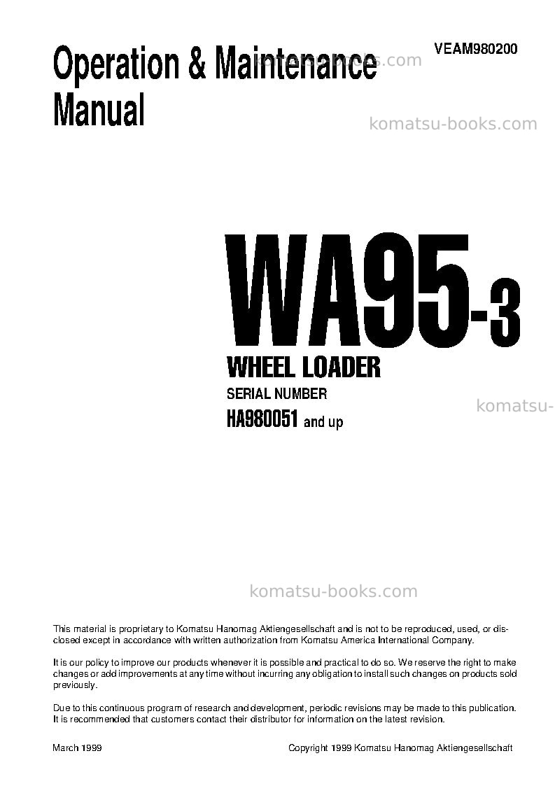 Komatsu wa95-3deu-30km options Operation manual cover Page 3 Komatsu wa95-3deu-30km options Operation manual cover Page 3