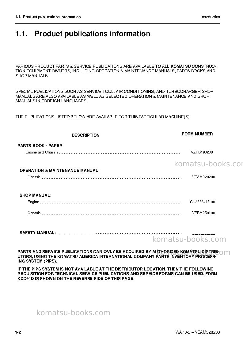 Komatsu wa70-5deu Operation manual cover Page 3 Komatsu wa70-5deu Operation manual cover Page 3