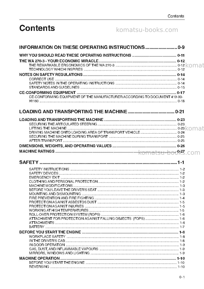 Komatsu wa270-3deu Operation manual cover Page 3 Komatsu wa270-3deu Operation manual cover Page 3