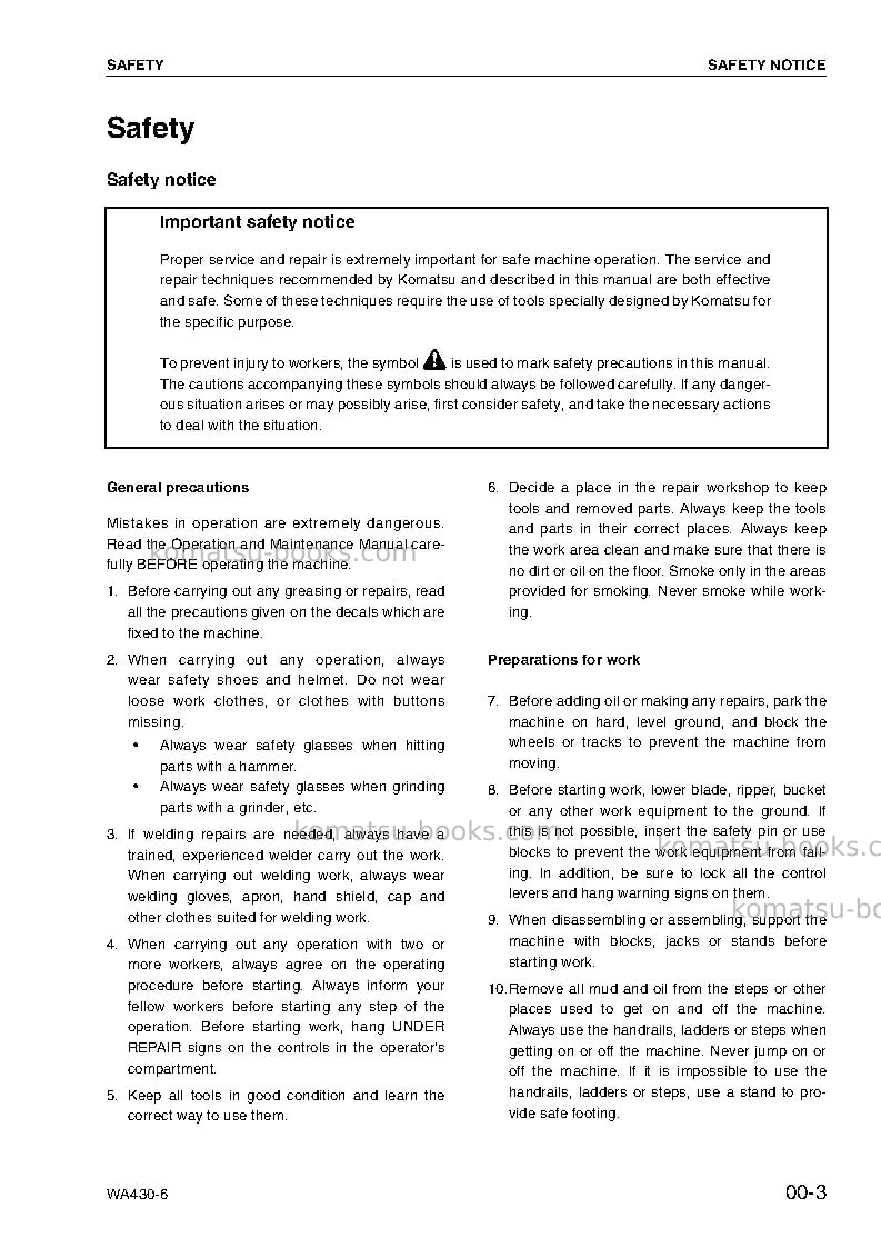 Komatsu wa430-6deu Repair & maintenance cover Page 3