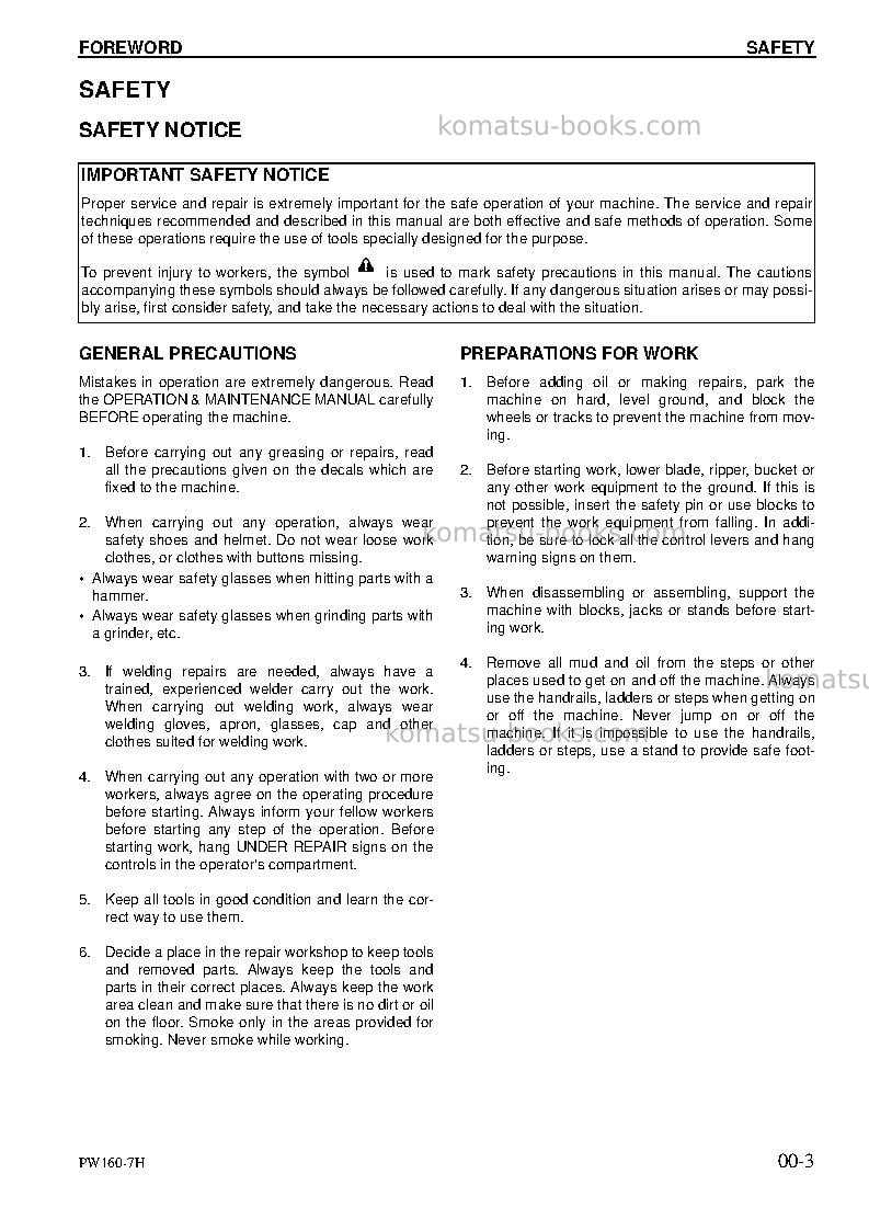 Komatsu pw160-7deu Repair & maintenance cover Page 3 Komatsu pw160-7deu Repair & maintenance cover Page 3