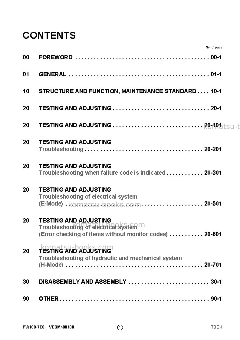 Komatsu pw180-7deu-e0 Repair & maintenance cover Page 3
