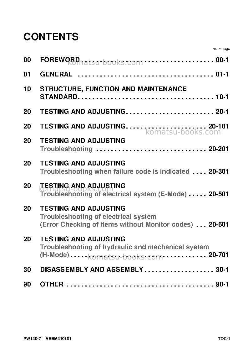 Komatsu pw140-7deu Repair & maintenance cover Page 3