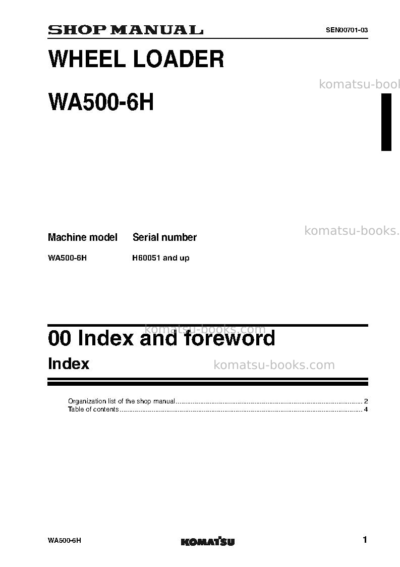 Komatsu wa500-6deu Repair & maintenance cover Page 3