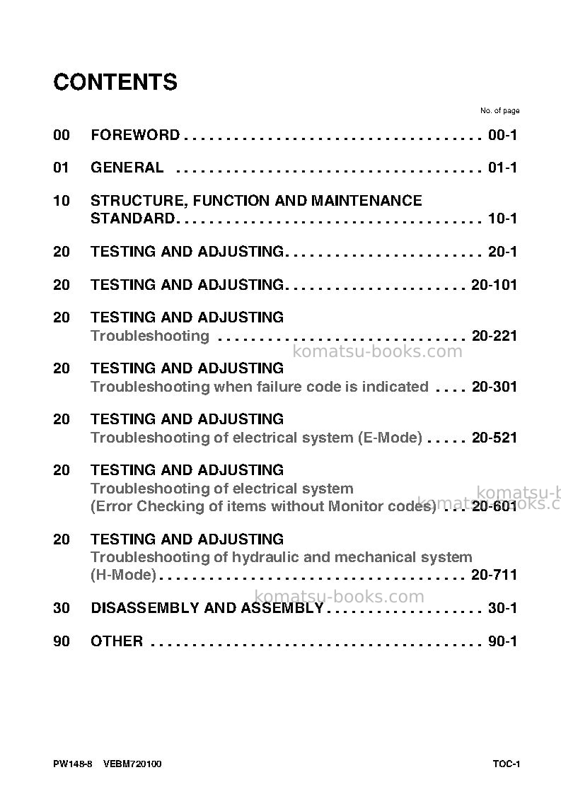 Komatsu pw148-8deu Repair & maintenance cover Page 3 Komatsu pw148-8deu Repair & maintenance cover Page 3