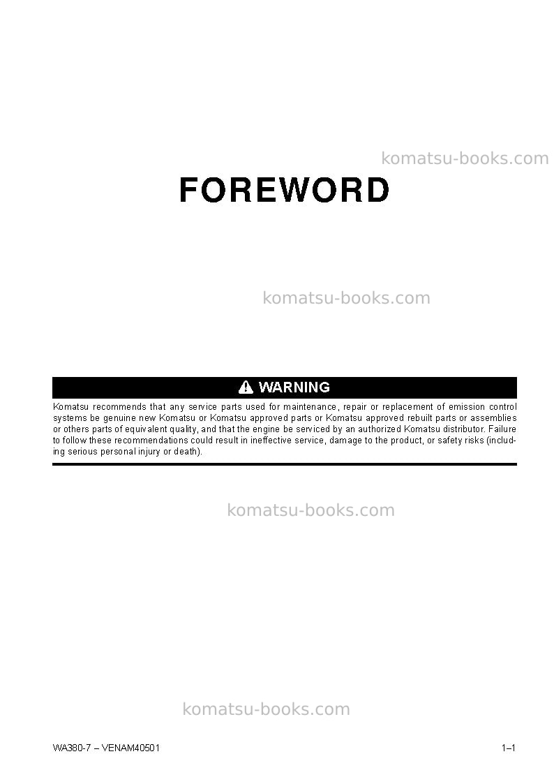 Komatsu wa380-7deu Operation manual cover Page 3 Komatsu wa380-7deu Operation manual cover Page 3