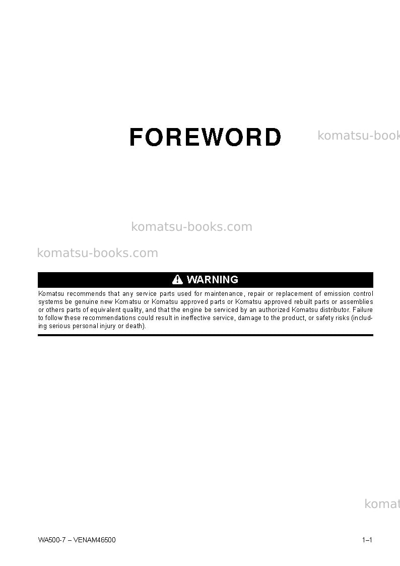 Komatsu wa500-7deu Operation manual cover Page 3 Komatsu wa500-7deu Operation manual cover Page 3
