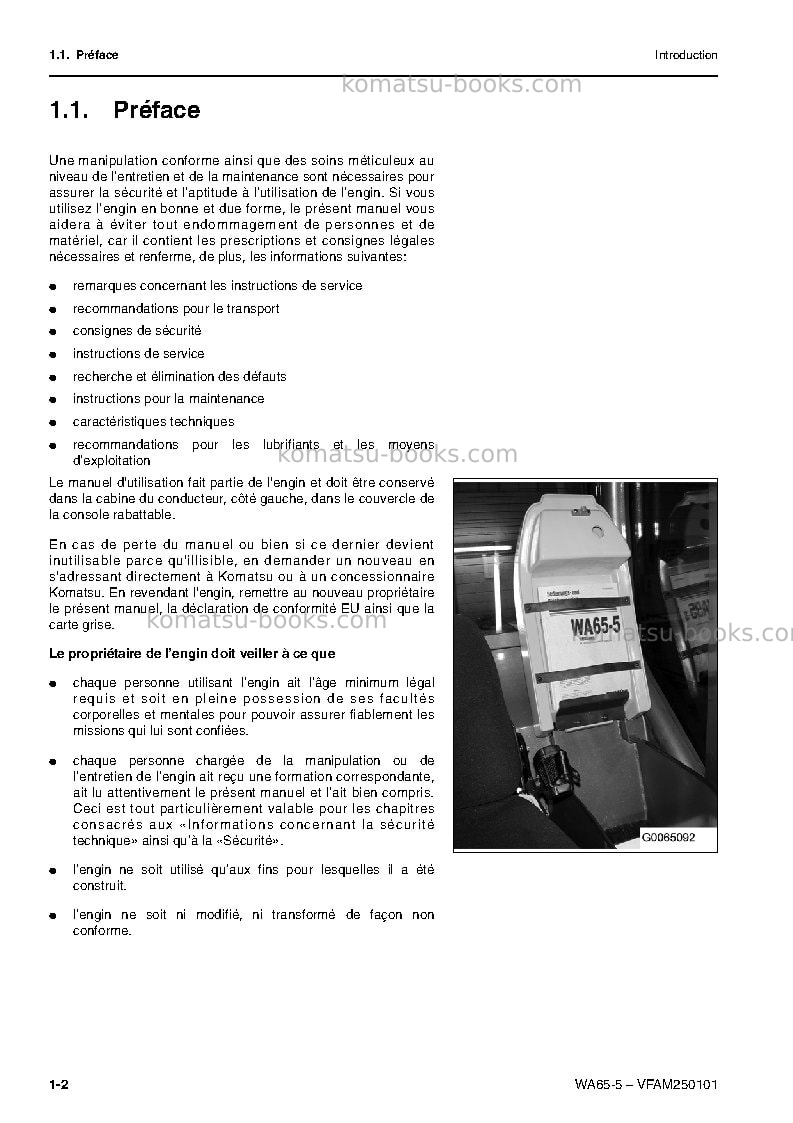 Komatsu wa65-5deu Manuel d'utilisation couverture Page 3 Komatsu wa65-5deu Manuel d'utilisation couverture Page 3