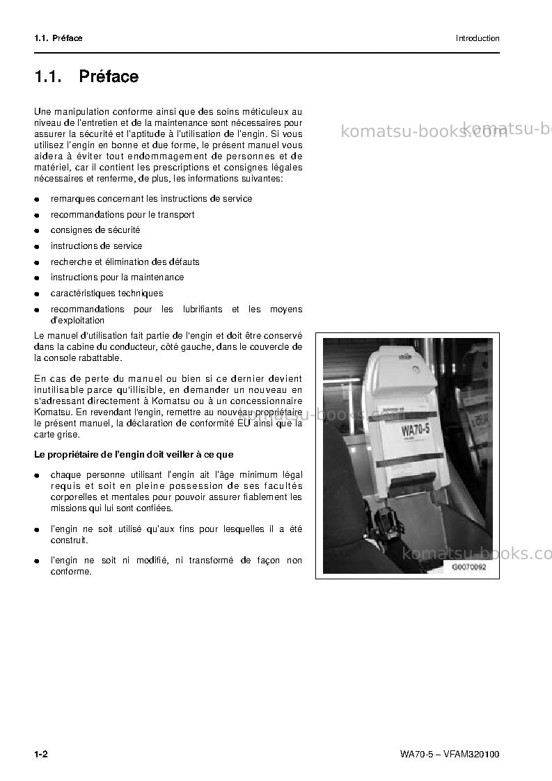 Komatsu wa70-5deu Manuel d'utilisation couverture Page 3