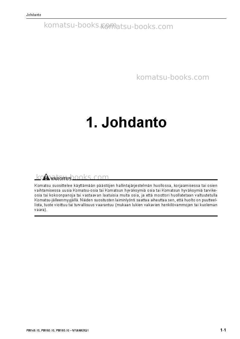 Komatsu pw160-10deu Operation manual cover Page 3 Komatsu pw160-10deu Operation manual cover Page 3