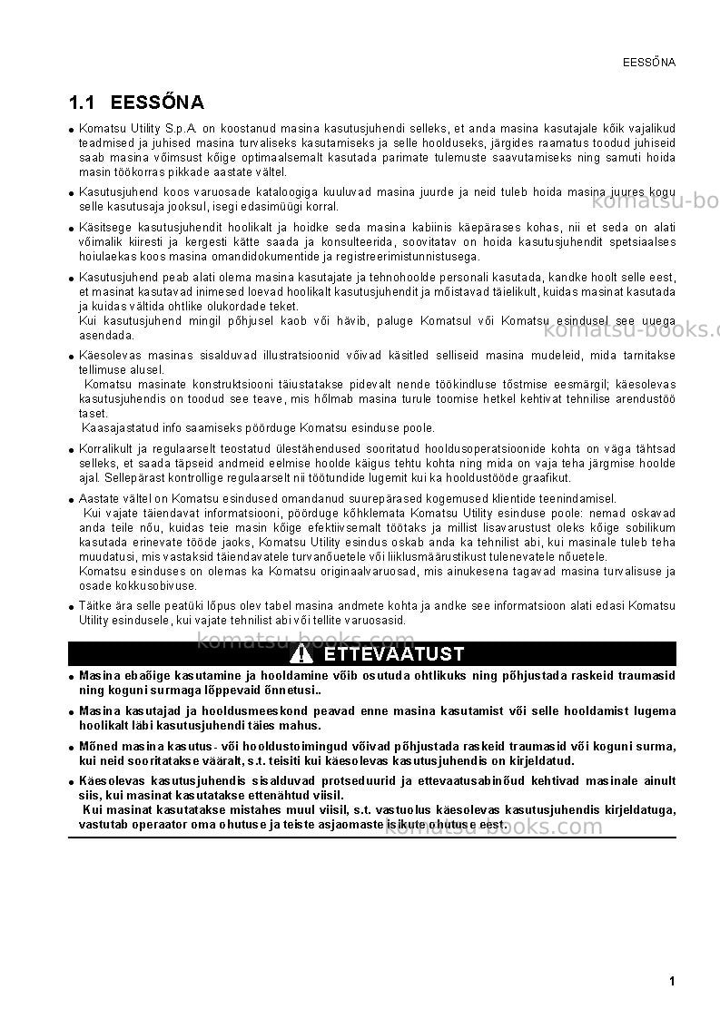 Komatsu sk1020-5ita Operation manual cover Page 3