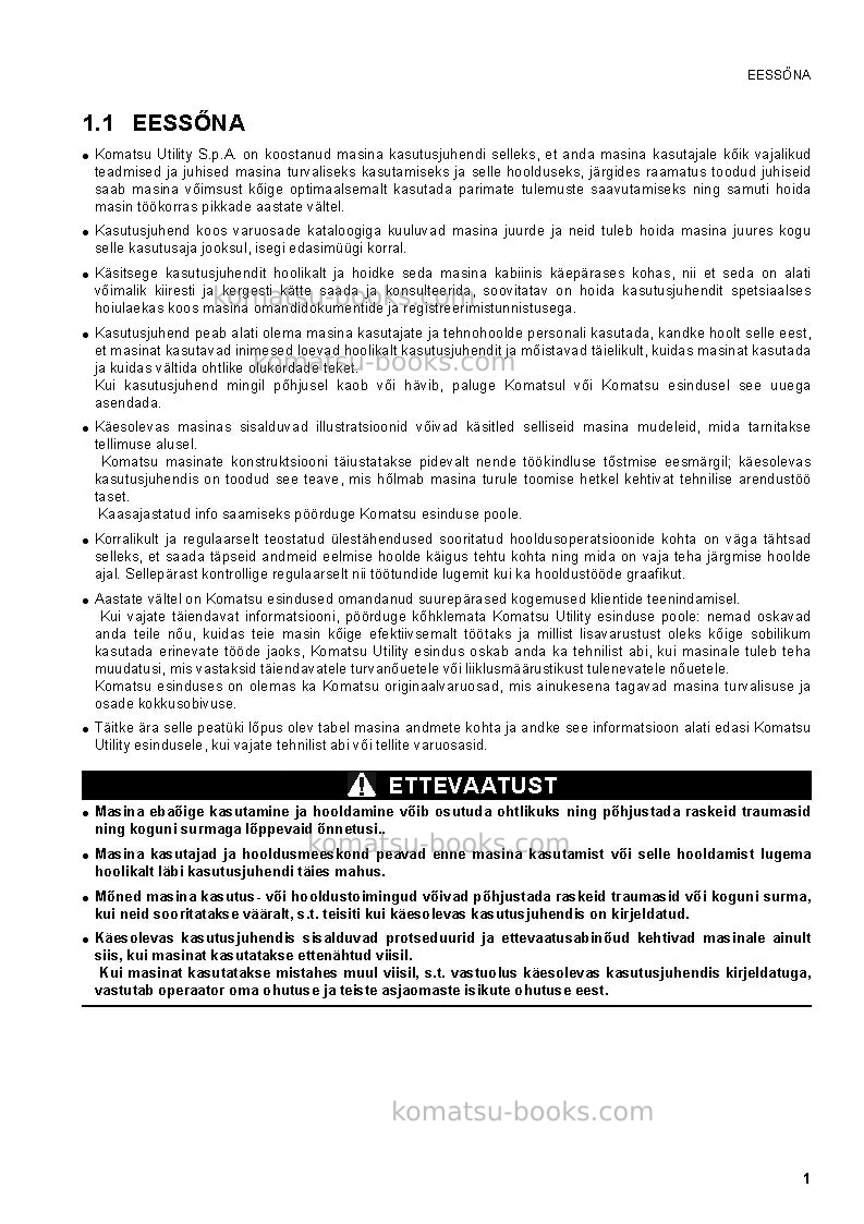 Komatsu sk1020-5ita-turbo Operation manual cover Page 3