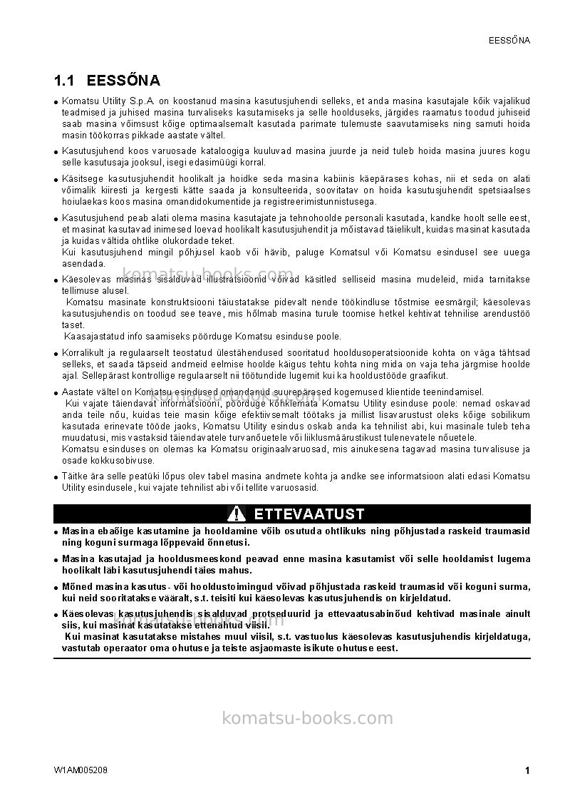 Komatsu sk1020-5ita-turbo Operation manual cover Page 3