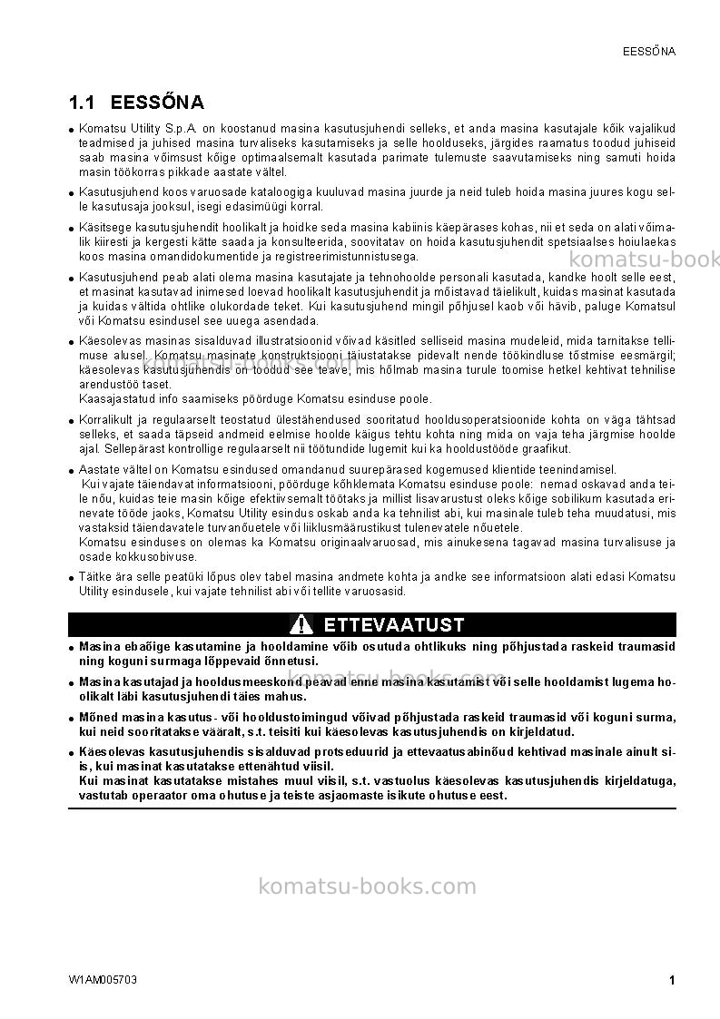 Komatsu sk1026-5ita Operation manual cover Page 3 Komatsu sk1026-5ita Operation manual cover Page 3